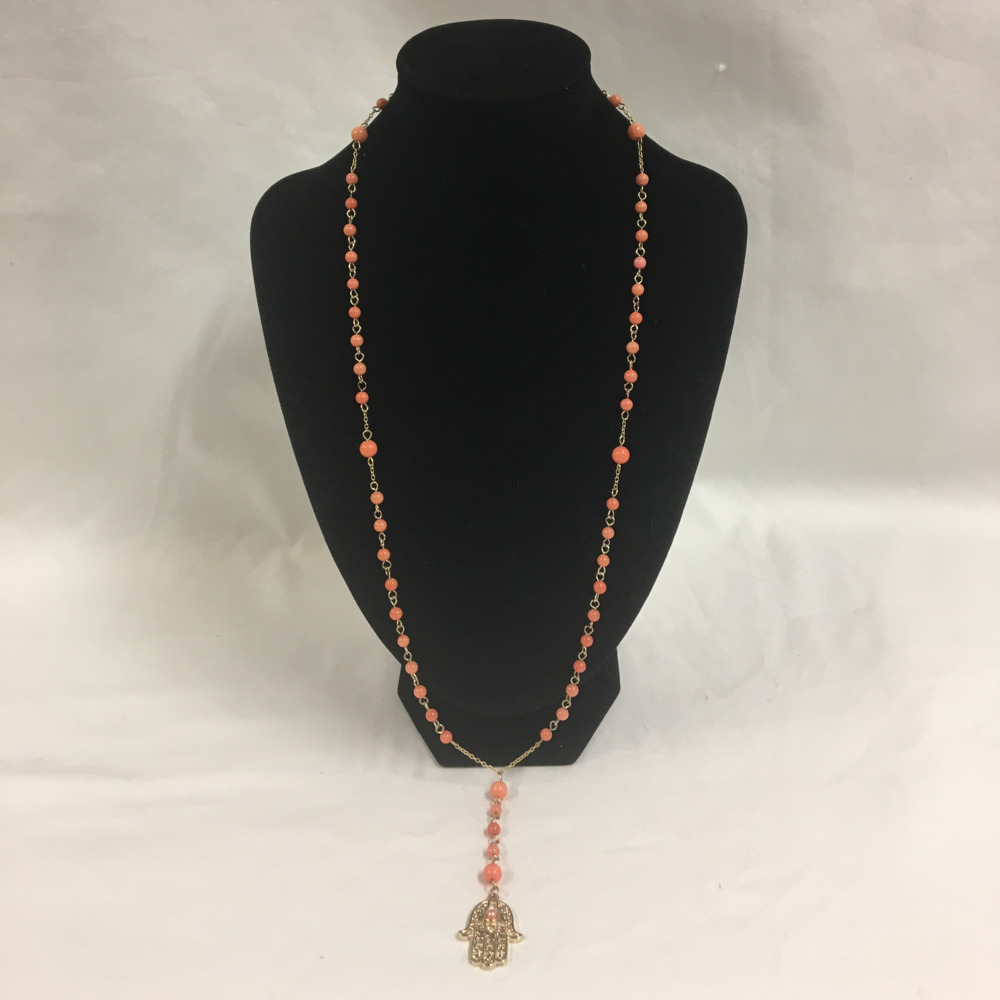 + Long Chain Beaded Necklace with Hamsa Hand